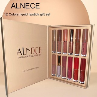 ALNECE 12 Warna Set Lip Gloss Matte Piala Non -stick Lip Glaze Lipstik Warna Tahan Air