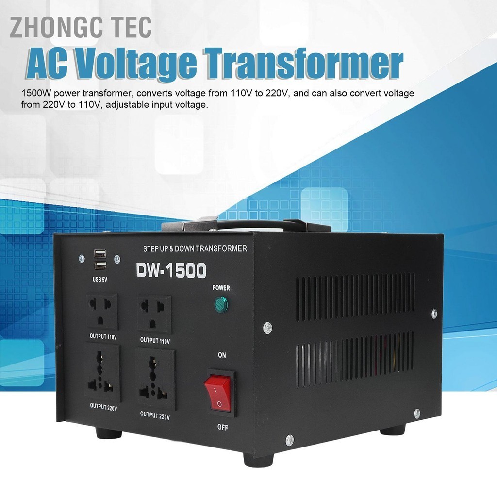 Zhongc Tec 1500W Power Transformer Boost Buck ตัวแปลงแรงดันไฟฟ้า AC 110-120V 220-240V อินพุตปรับได้