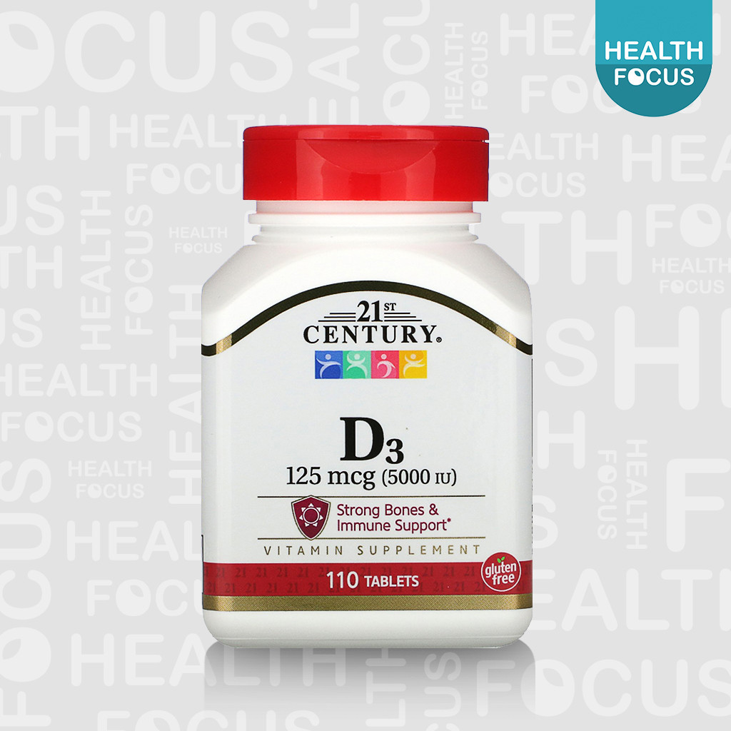 [พร้อมส่ง] 21st Century D3 125 mcg [5000IU] วิตามินดี3 ขนาด 125 ไมโครกรัม ชนิดเม็ด [HealthFocus]