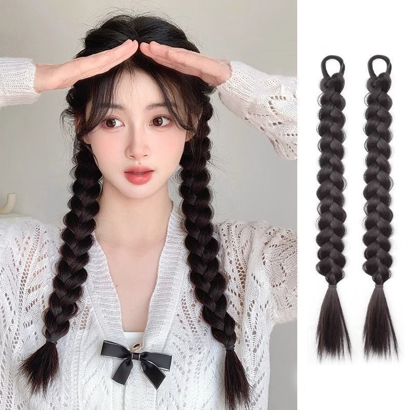 พร้อมส่ง หางม้าเปียถัก ผมเปียปลอม ยางรัดถักเปีย สําหรับผู้หญิง ยาว45cm