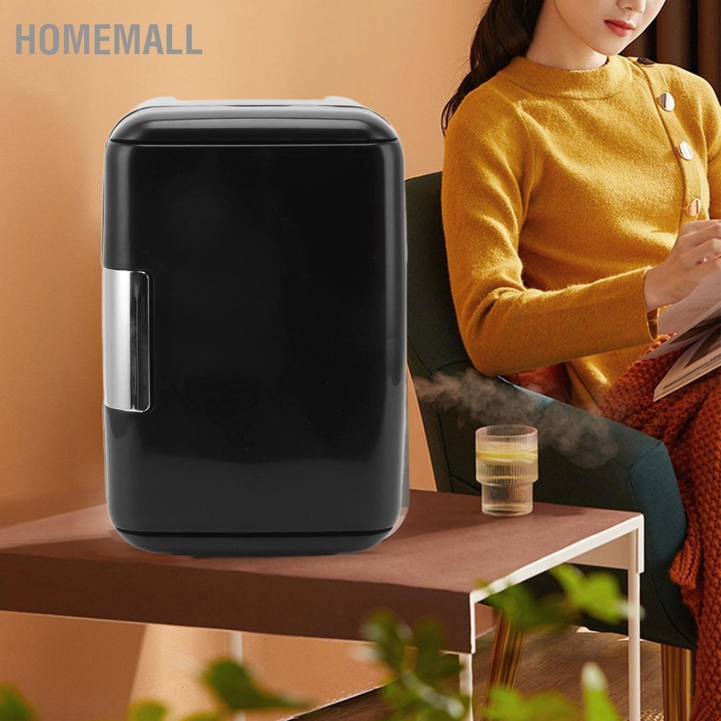 HomeMall 4L 6 สามารถสีดำขนาดเล็กแต่งหน้าตู้เย็นเครื่องอุ่นรถเครื่องสำอางตู้เย็นแบบพกพาขนาดเล็กสำหรับห้องนอน