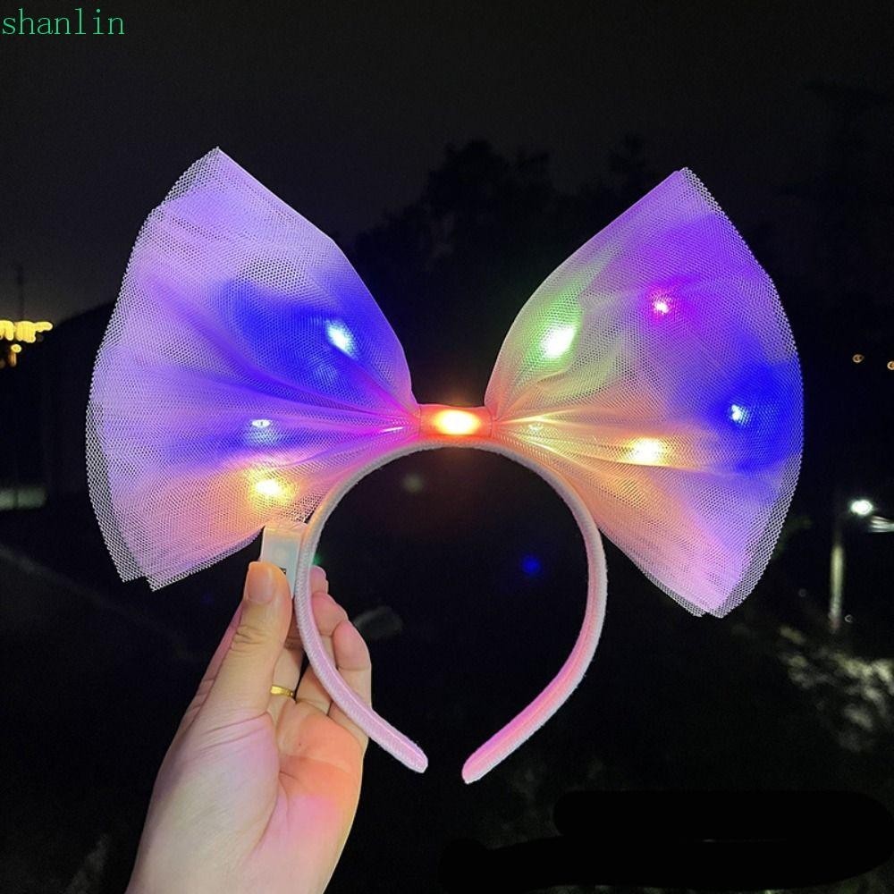 Shanlin ที่คาดผม ประดับโบว์ มีไฟกระพริบ LED น่ารัก สําหรับตกแต่งเทศกาลปีใหม่