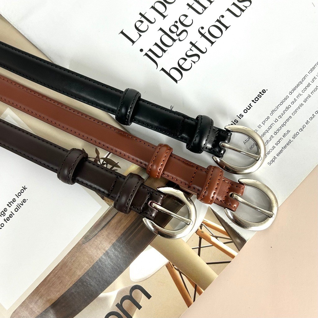 🔥หนังแท้🔥❤️แบรนด์LULU❤️ RL-519 เข็มขัดหนังแท้  หัวเข็มขัดเงิน หุ้มหนังทั้งเส้น - รูปที่ 3