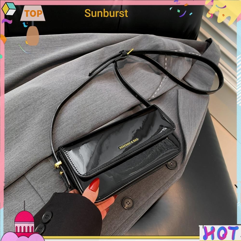 [Sunburst11.th] กระเป๋าสะพายไหล่ หนัง PU สีพื้น สําหรับผู้หญิง (สีดํา)