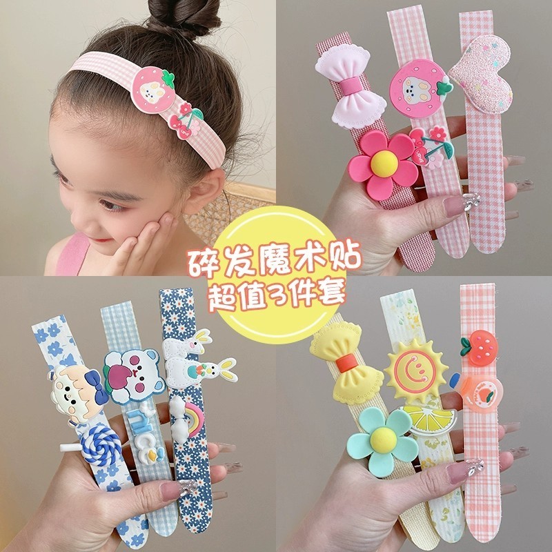 ที่คาดผม Velcro ลายการ์ตูนน่ารัก แฟชั่นสไตล์เกาหลี สําหรับเด็กผู้หญิง มี 3 ชิ้น