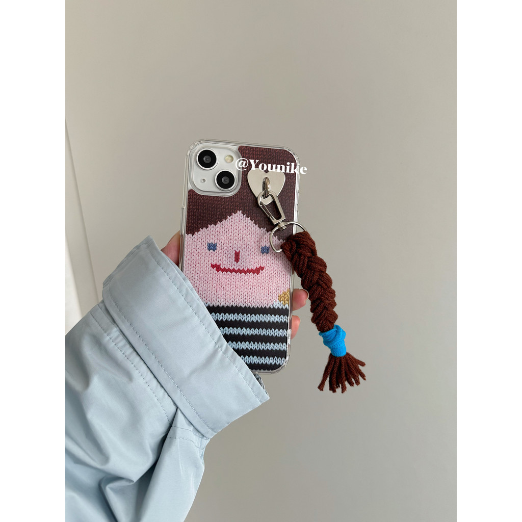 เคสโทรศัพท์มือถือ ผ้าวูลถัก กันกระแทก ลายหน้าตุ๊กตาน่ารัก สไตล์เกาหลี สําหรับ Iphone 15pro 14promax Apple 13 12 11