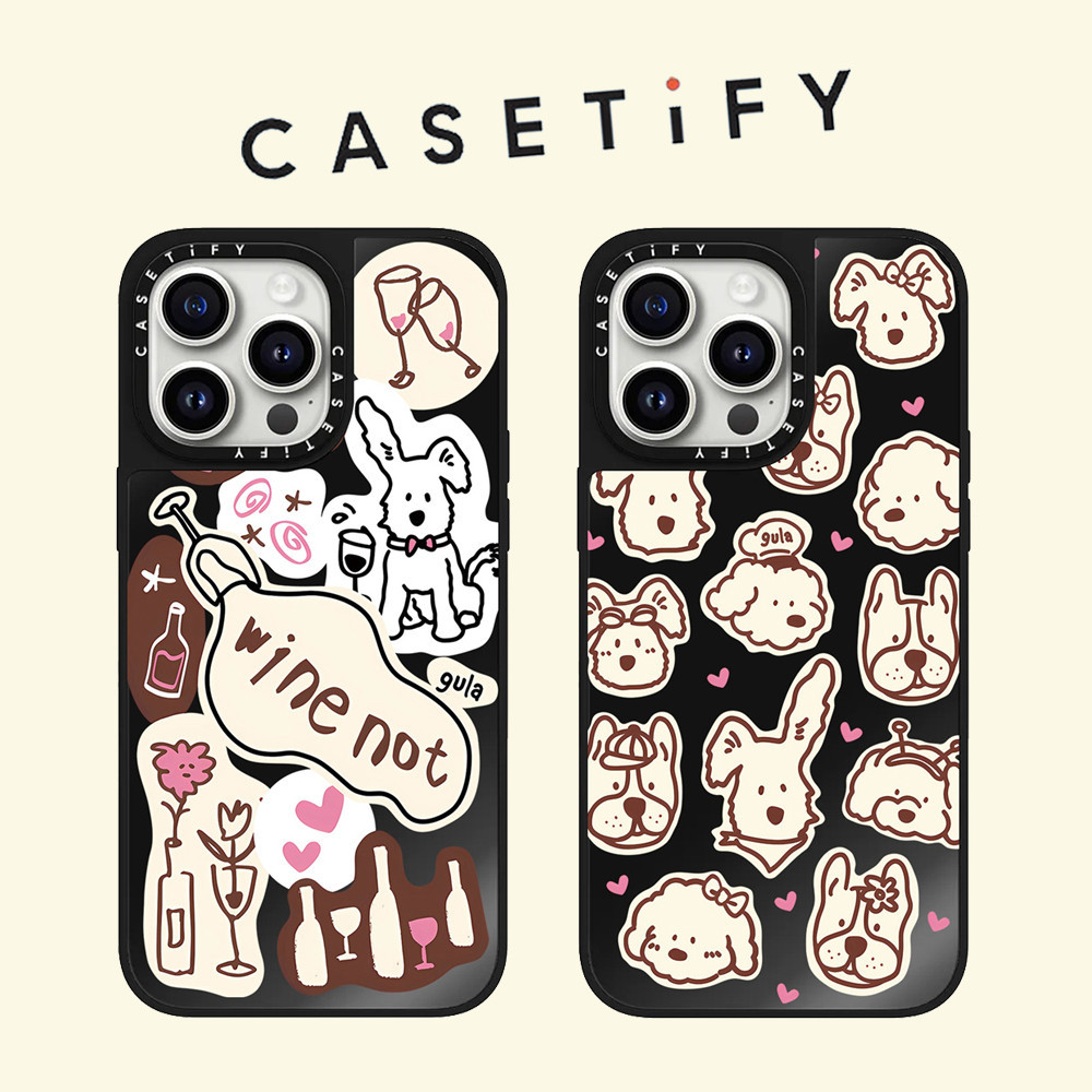 Casetify เคสโทรศัพท์มือถือแบบแข็ง นิ่ม กันกระแทก ลายสุนัข พร้อมกระจก สําหรับ iPhone 15 Pro Max 14 ProMax 13 12 12Pro 11