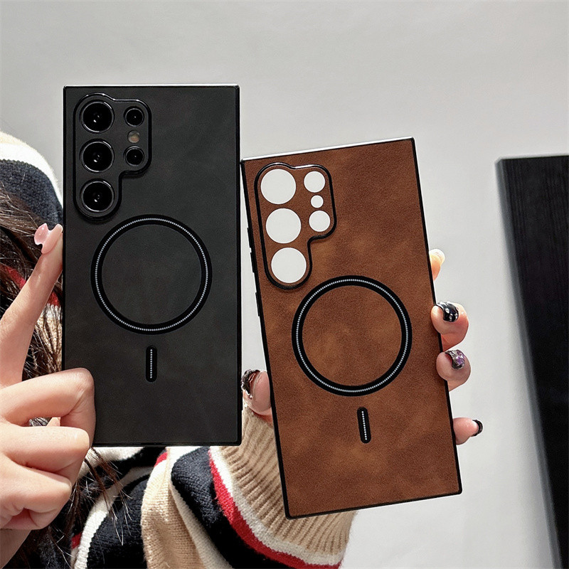 เคสโทรศัพท์มือถือหนัง แบบใส กันกระแทก มีแม่เหล็ก สองสี สําหรับ Samsung Galaxy S23 Ultra S24 Ultra S2