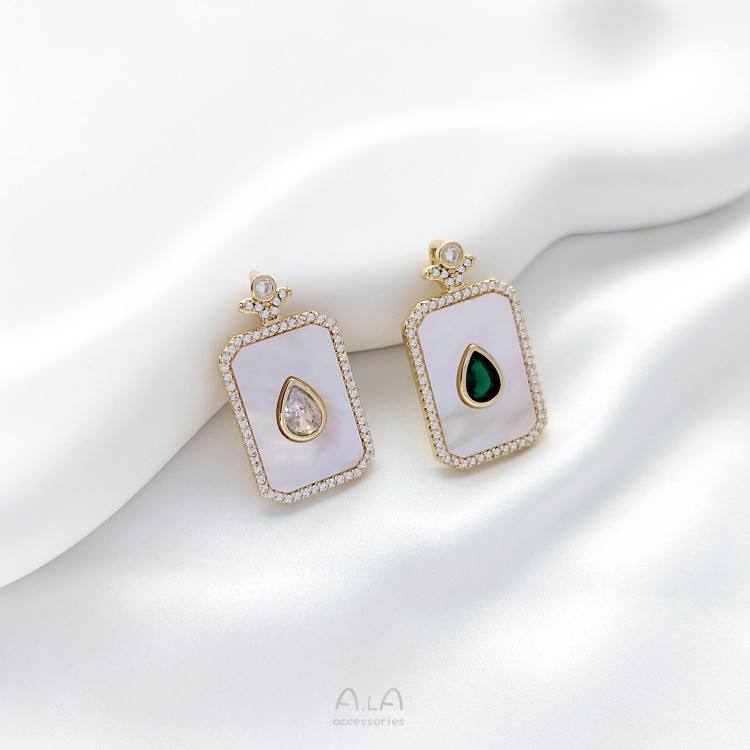 14K Gold-Packed สี-Preserve ธรรมชาติ Mother-Oyster ขวดน้ํา Water Drop เซอร์โคเนียมรูปสี่เหลี่ยมผืนผ้