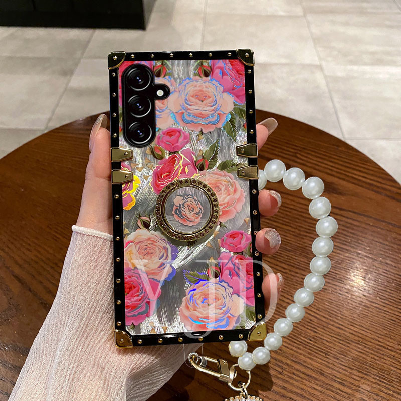 YJD สําหรับ Samsung Galaxy A23 A73 A53 A33 A13 เลเซอร์ดอกไม้แหวนเพชร Pearl สายคล้องมือกันกระแทกเคสโท