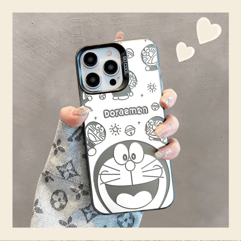 เคสโทรศัพท์มือถือแบบนิ่ม ใส กันกระแทก ลายการ์ตูนโดราเอมอน แฮปปี้ สําหรับ iPhone 15 14 13 12 11 Pro Max X Xr Xs Max 7 8 Plus SE2020 Realme VIVO Redmi