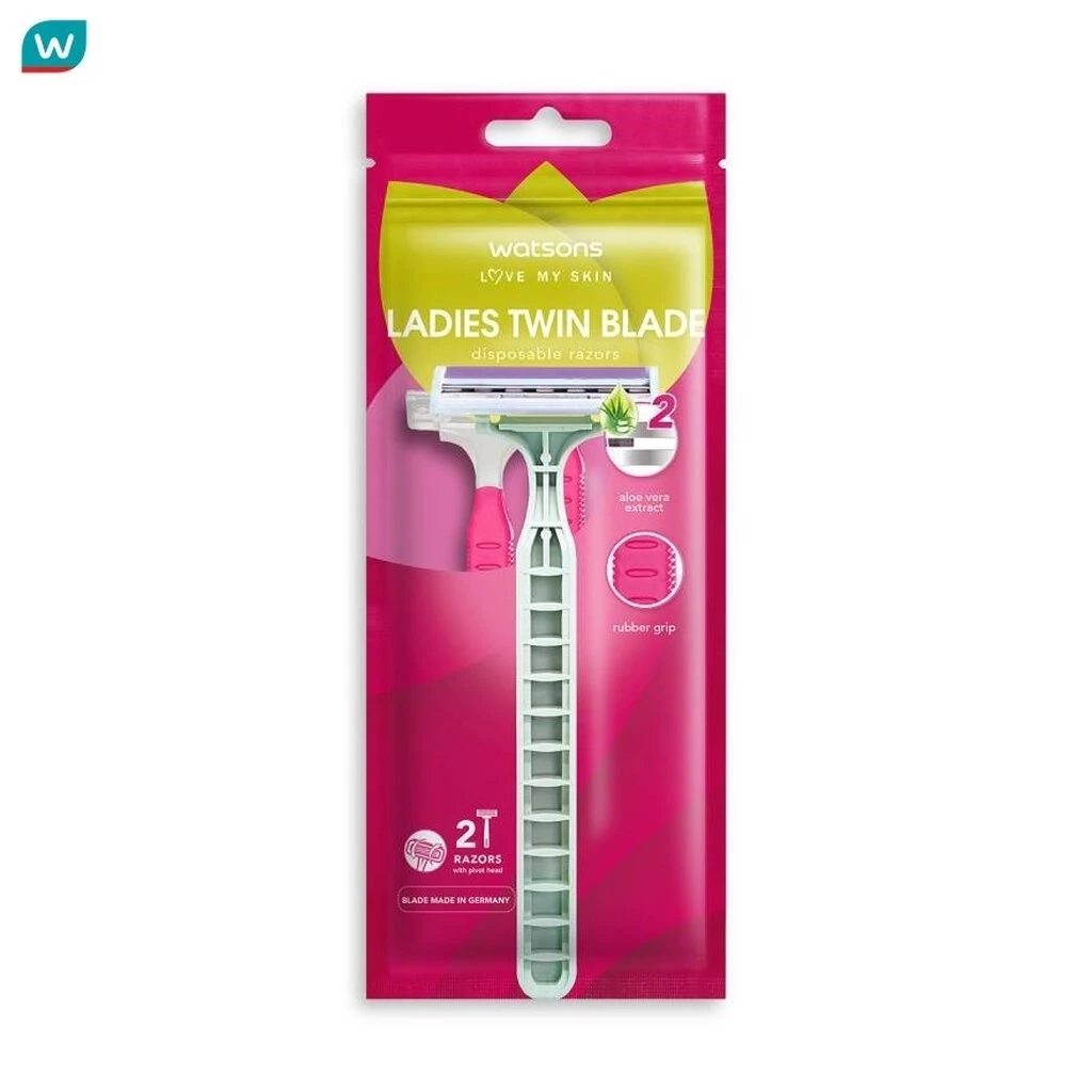 Watsons วัตสัน เลดี้ส์ ทวิน เบลด ดิสโพซะบัล เรเซอร์ส มีดโกนสำหรับผู้หญิง แพ็ค 2 ชิ้น.