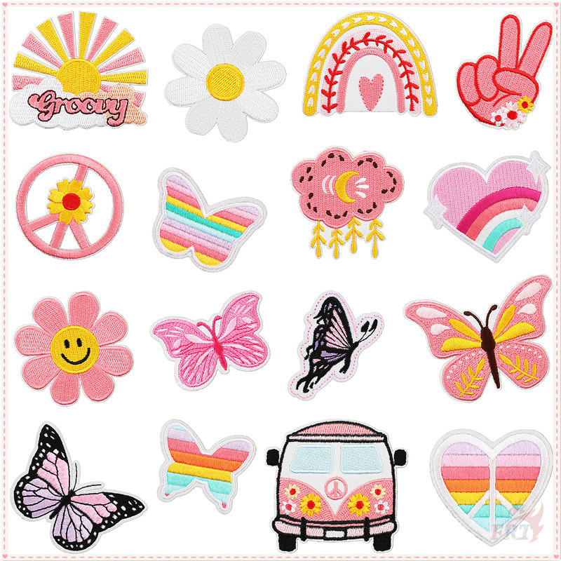 ♚ Groovy Pink Art Series 02 - Butterfly / Peace / Rainbow / Sunshine Iron-On Patch ♚ 1 ชิ้น Ins DIY เย็บบนเหล็กบนป้ายแพทช์