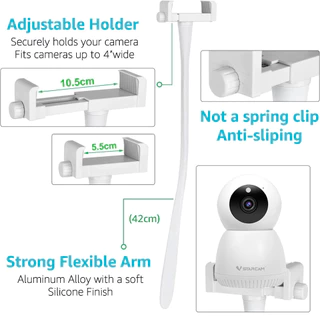 Universal Baby Monitor Holder ขาตั้งกล้องเด็กซิลิคอนยืดหยุ่นสีขาวยาว, กล้อง IP ที่อุดมคติ Mount Hole-Free Cradle Rod