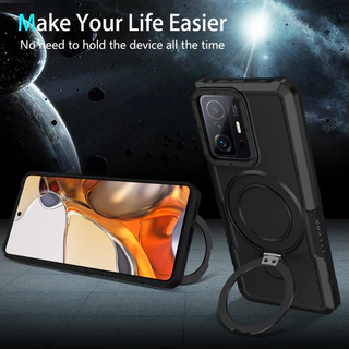 สําหรับ Xiaomi Mi 11T / 11T Pro / 11 Lite 5G NE กรณีแหวนขาตั้ง Hard PC กลับ Soft TPU ขอบทหาร-เกรด Drop ป้องกันกันกระแทก Slim บางฝาครอบ