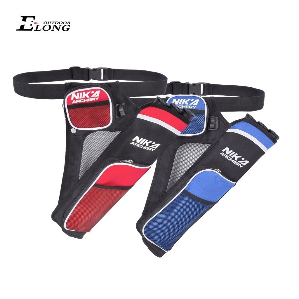 ELONG 3 Tube Arrow Quiver เข็มขัดปรับได้ Arrow Bag สีแดงและสีน้ําเงิน 1 ชิ้น