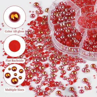 ชุดกล่องไข่มุก AB ครึ่งวงกลม 7 ช่อง สีเงิน สีทอง หลายขนาด สําหรับตกแต่งเล็บ DIY