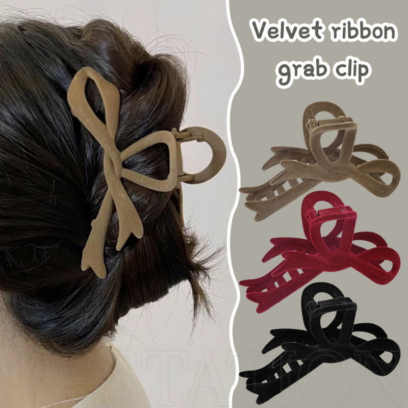 กิ๊บติดผม ผ้ากํามะหยี่ สีแดง - กิ๊บฉลาม ฤดูใบไม้ร่วง ฤดูหนาว - หรูหรา, หวาน, แฟชั่น - กิ๊บติดผม เรียบง่าย สไตล์เกาหลี - ที่ใส่ผมหางม้า สําหรับเด็กผู้หญิง - เครื่องประดับศีรษะยอดนิยม