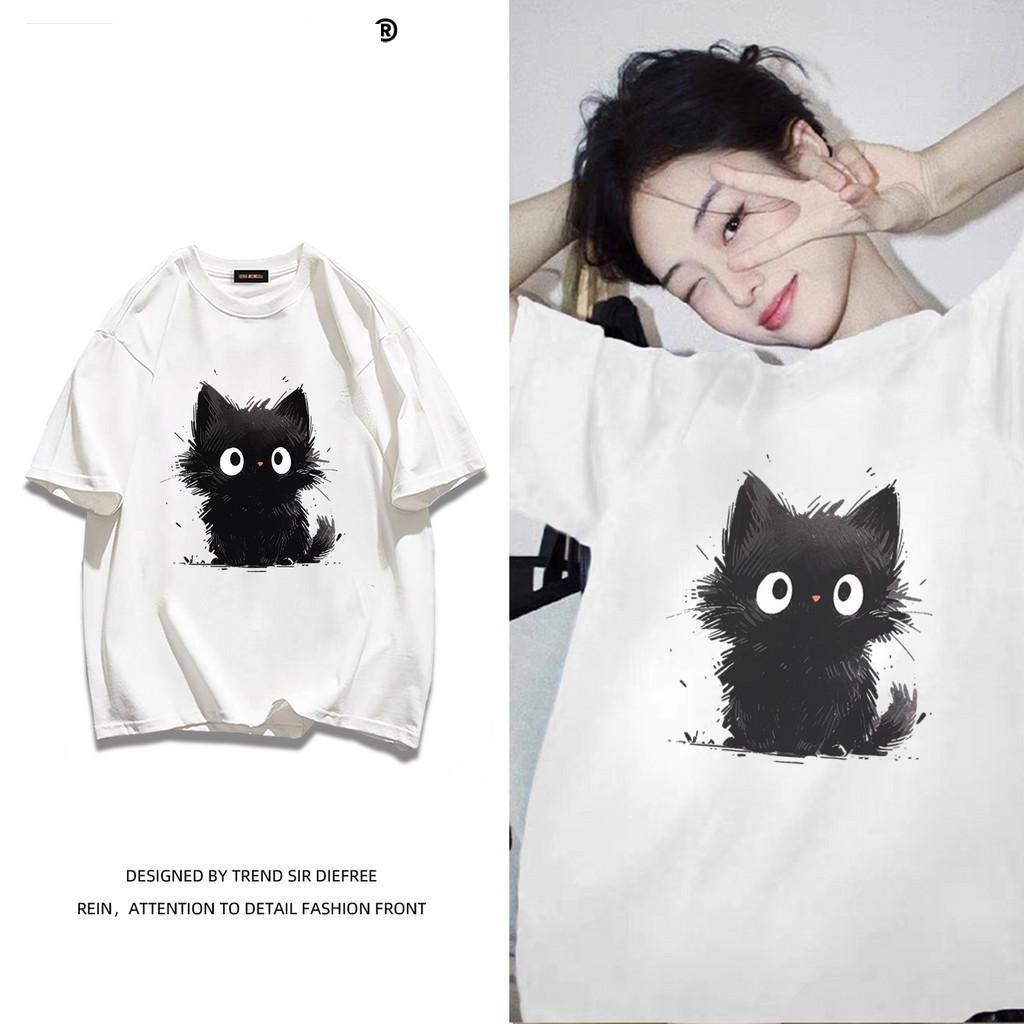 เกาหลี เสื้อแบบดารา เสื้อยืดแขนสั้น CMDXY0369 ผู้ชาย ผู้หญิง ลายทาง ตัวอักษร หลวม ลายสกรีน ฤดูร้อน ฤดูใบไม้ผลิ