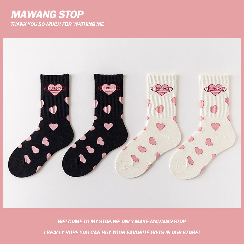 คู่ของสไตล์วิทยาลัยญี่ปุ่นน่ารักกลางความยาวผู้ชายและผู้หญิงกีฬาถนนถุงเท้ากับเต็มพิมพ์ถุงเท้ารัก