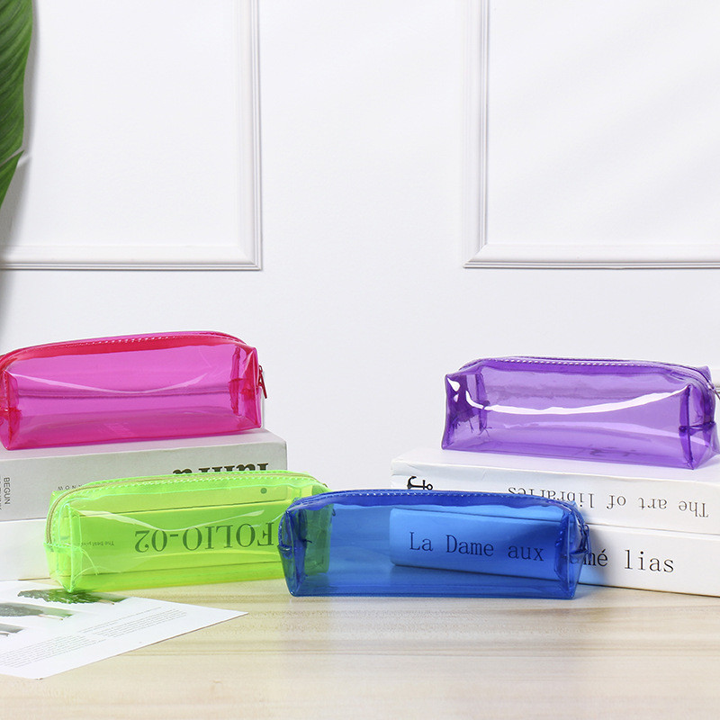 Pvc โปร ่ งใสสแควร ์ กล ่ องดินสอซิปแบบพกพาความจุขนาดใหญ ่ นักเรียนเครื ่ องเขียนซิปกระเป ๋ าถุงเก ็ บ