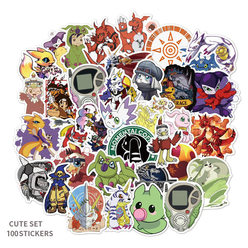 สติกเกอร์ ลายกราฟฟิติ Digimon สไตล์ญี่ปุ่น สําหรับตกแต่งกระเป๋าเดินทาง โน๊ตบุ๊ค จํานวน 100 แผ่น