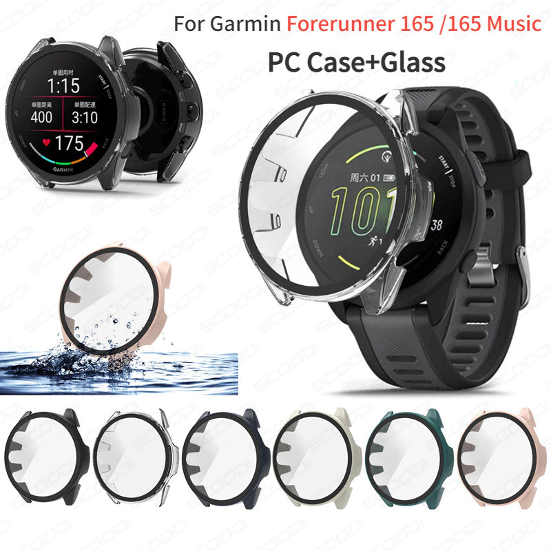 ฝาครอบพีซี + กระจกนิรภัย สําหรับ For Garmin Forerunner 165 / 165 Music เคสป้องกันหน้าจอสมาร์ทวอทช์