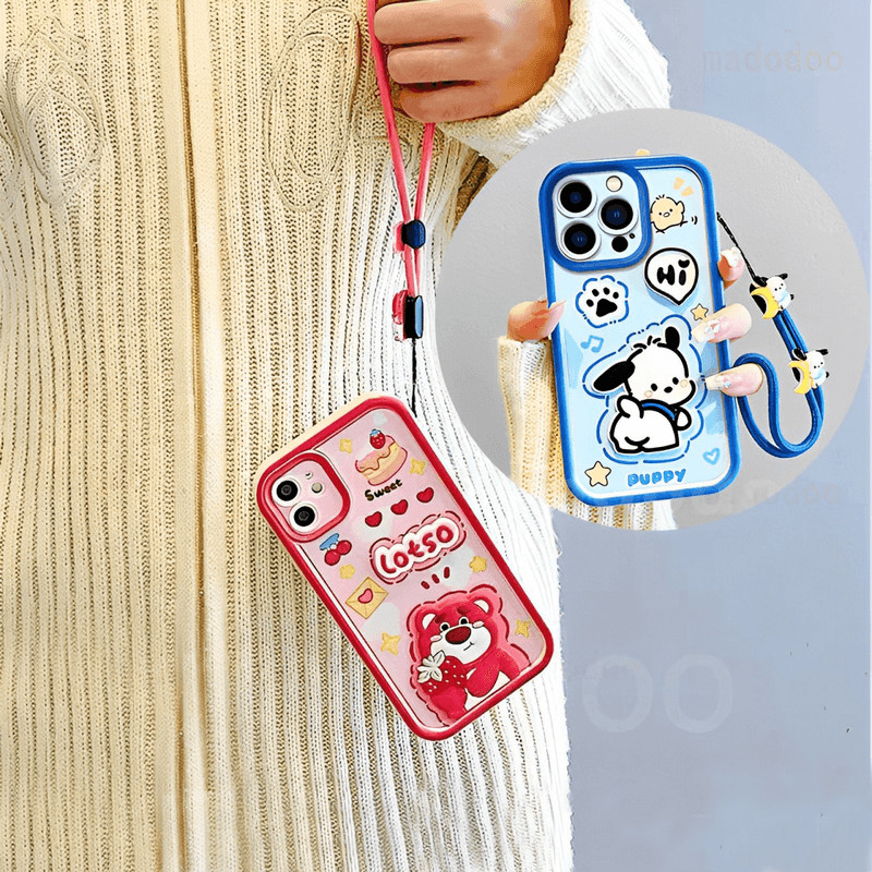 Casing Mi 13T 11T 11 Lite POCO X3 NFC M3 C50 C51 C65 Redmi 13C 12C 12 4G A1 A2 A3 Plus A1+ A2+ 11A Note 10 5G 10S 9 9S 8 7 Pro 3D Doll Cartoon Strawberry Bear Strap Airbag Soft Phone Case Thicken Edge Back Cover 1JT 29