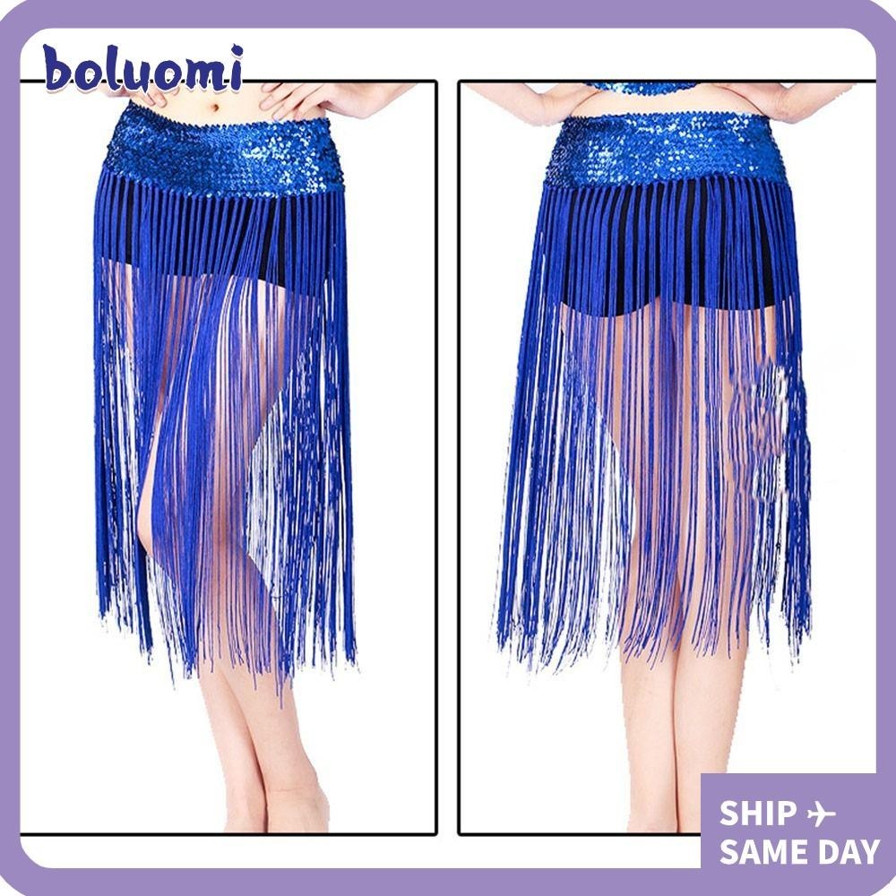 Boluomi เข็มขัดเต้นรําหน้าท้อง เลื่อมแวววาว โชว์เครื่องแต่งกาย กระโปรงเต้นรํา