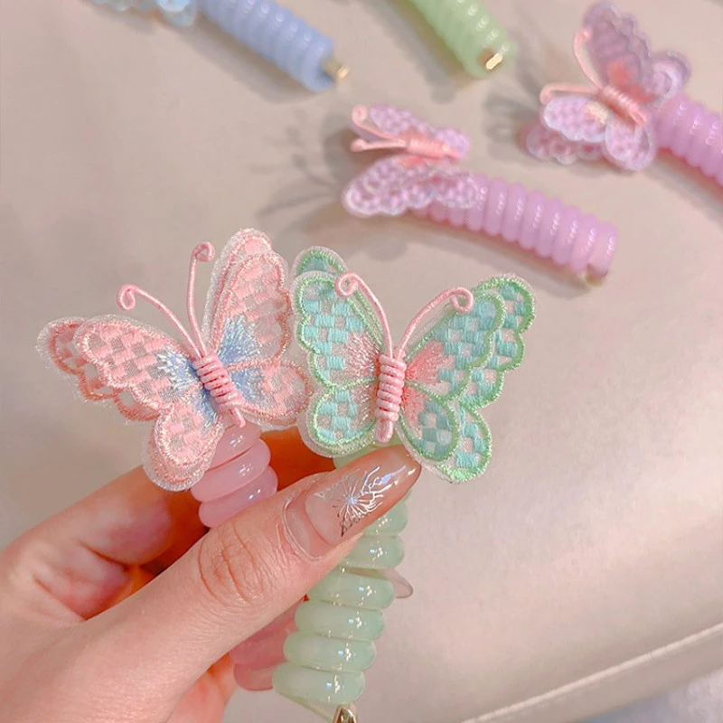 ยางมัดผมหางม้า แบบเกลียว รูปผีเสื้อ พลาสติก ยืดหยุ่น สําหรับเด็กผู้หญิง thumbnail 6
