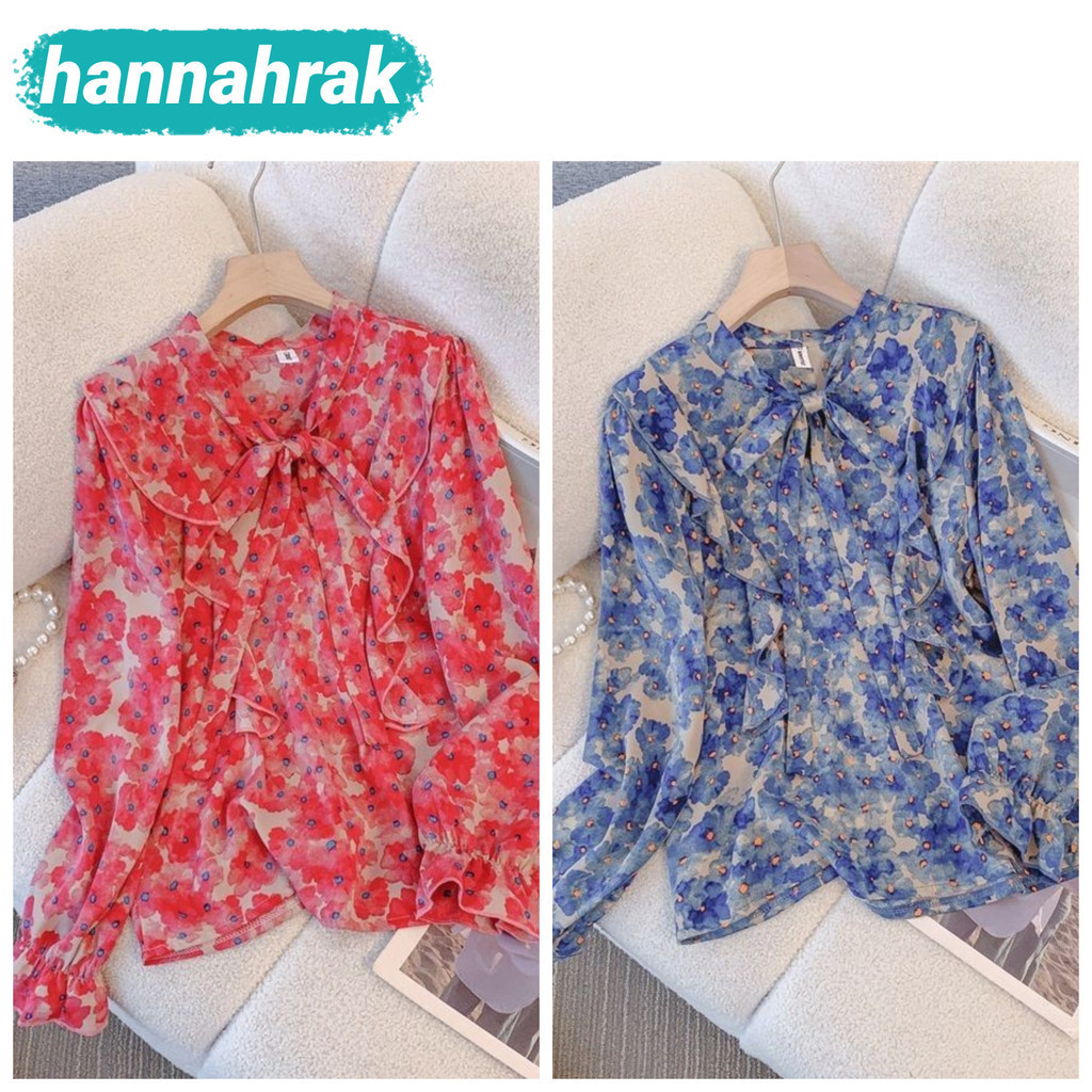 (ส่งจากกรุงเทพฯ)เสื้อชีฟองผู้หญิงลายดอกไม้สวยๆสไตล์เกาหลี