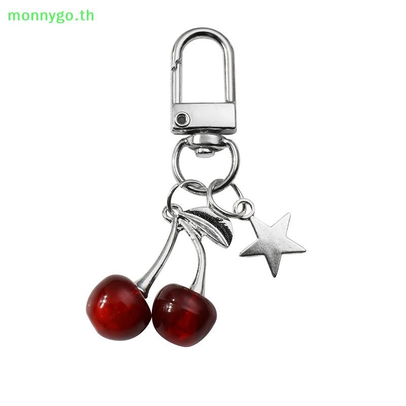 Monnygo หวานสีแดง Cherry Pearl พวงกุญแจริบบิ้น Bowknot พวงกุญแจกระเป๋าจี้ Key แขวนตกแต่งสําหรับของขวัญเพื่อนที่ดีที่สุด TH