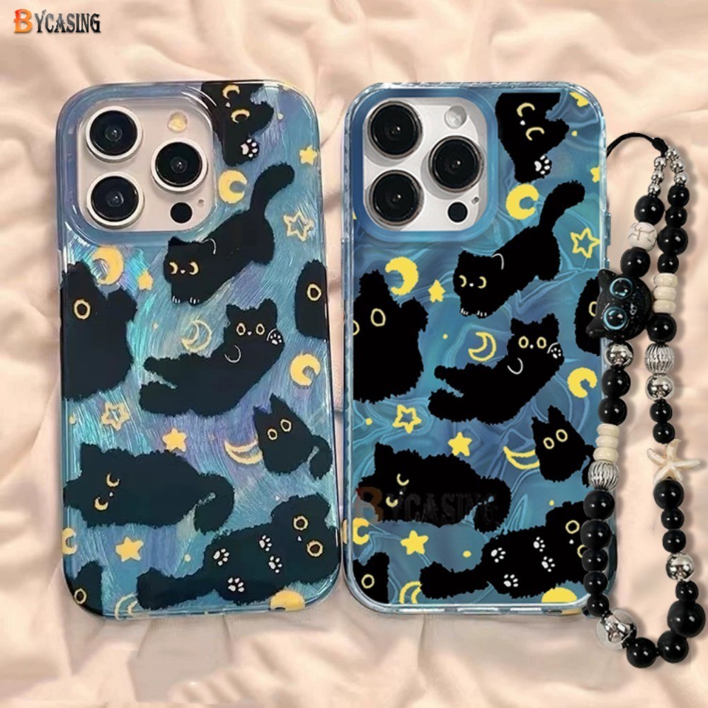 หรูหราสําหรับiphone 16 Pro Max 15 14 Plus 11 12 13 iPhoneX Xs Max XR 11Pro 11Pro Max 6 6s Plus 7 8 Plus SE Moonการ์ตูนแมวดําซันไชน์ดาวLusterฝาครอบโดย