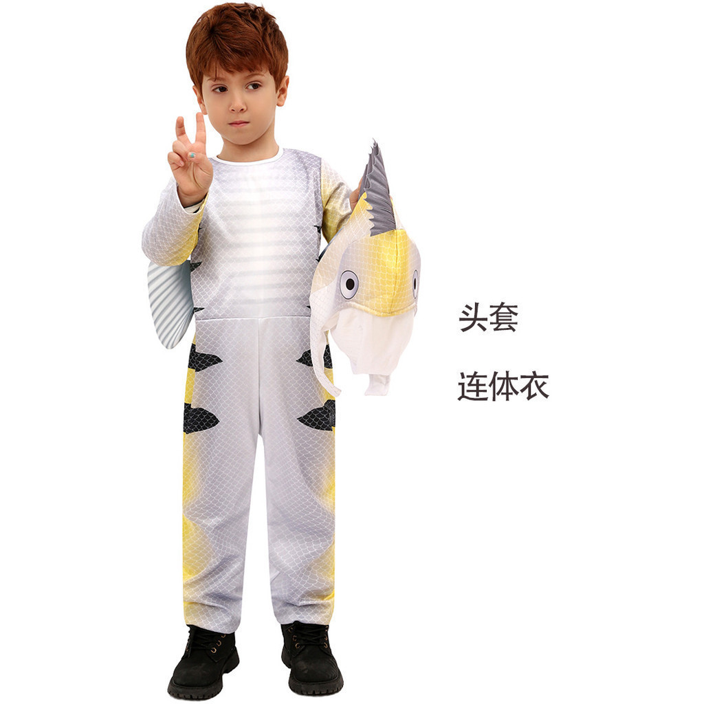 ชุดคอสเพลย์ตัวละครเด็ก/เด็กชาย ชุดจั๊มสูท NPC Monkfish + อุปกรณ์สวมศีรษะ ฮาโลวีน
