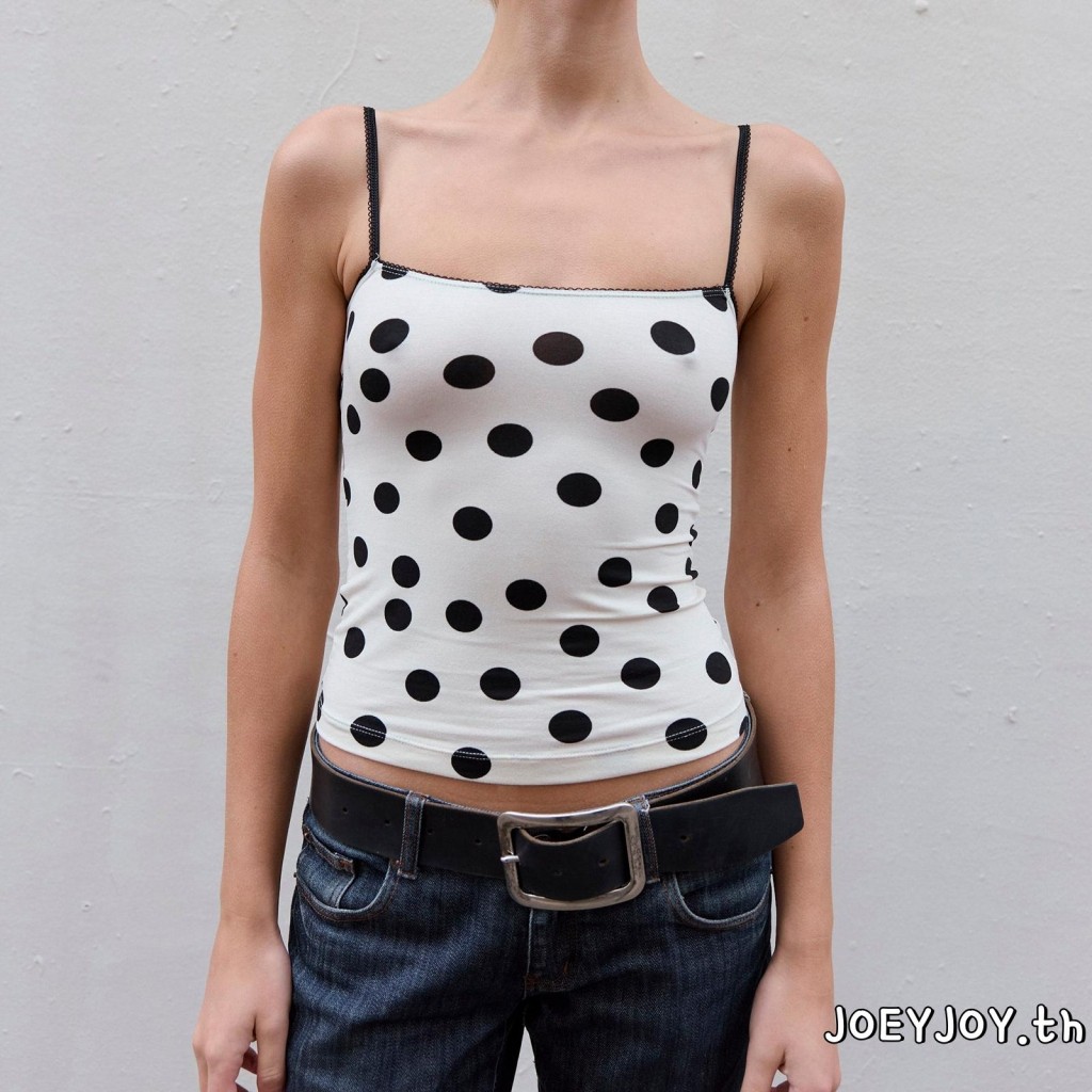 Joeyjoy-เสื้อกล้ามเข้ารูปแขนกุดเปิดหลังพิมพ์ลายจุดสำหรับผู้หญิงช่วงฤดูร้อน