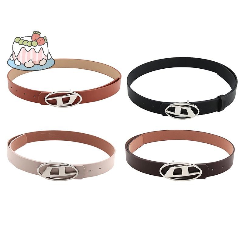 [Sep] แฟชั่น Vintage D ตัวอักษรผู้หญิง Pu เข็มขัดรูปไข่โลหะ Snap หัวเข็มขัดเข็มขัดกางเกงยีนส์ตกแต่งเข็มขัดเอวสําหรับผู้หญิงผู้ชาย.
