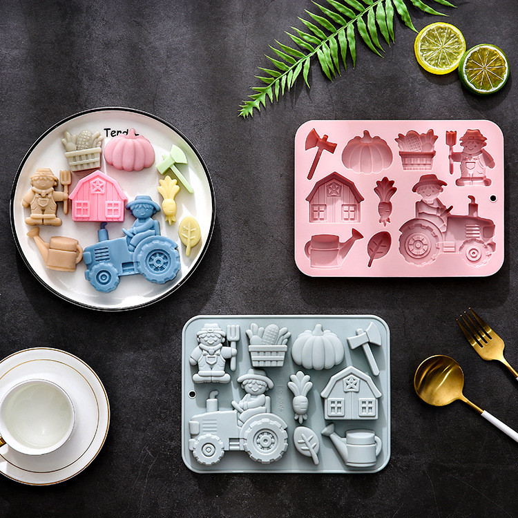 9-cavity Farm Theme แม่พิมพ์ซิลิโคน DIY เบเกอรี่เครื่องมือเค้กตกแต่งแม่พิมพ์ Ice Cube เรซิ่นช็อกโกแลตแม่พิมพ์