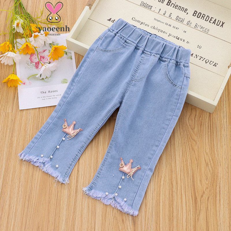 【YAOEENH】กางเกงยีนขายาว แบบบาง ทรงหลวม ลายการ์ตูน แฟชั่นฤดูร้อน สไตล์เกาหลี สําหรับเด็ก 80-120 ซม. พร้อมส่ง