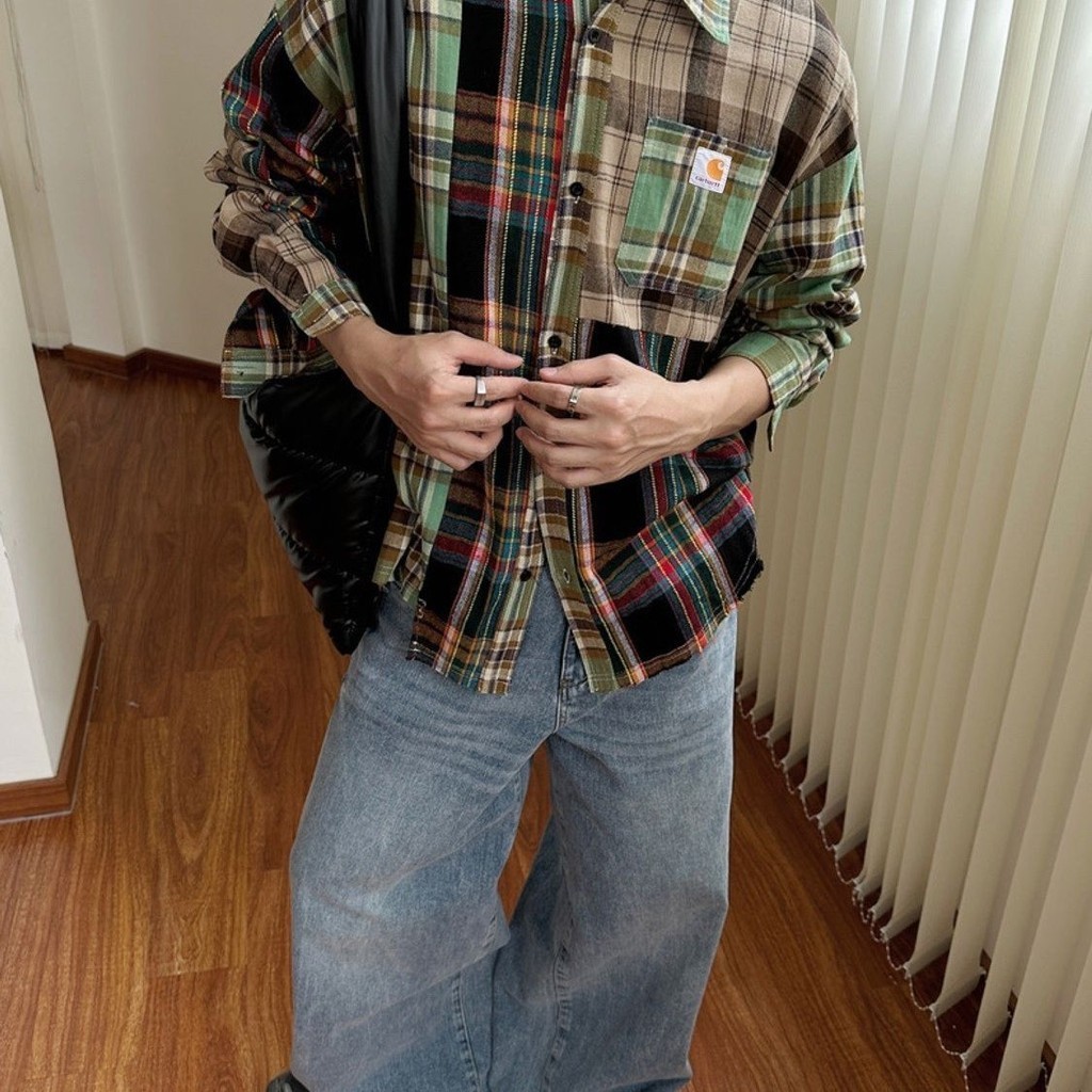 Carhartt เสื้อเชิ้ตแขนยาว ผ้าฝ้าย ขอบดิบ สีพื้น สําหรับผู้ชาย