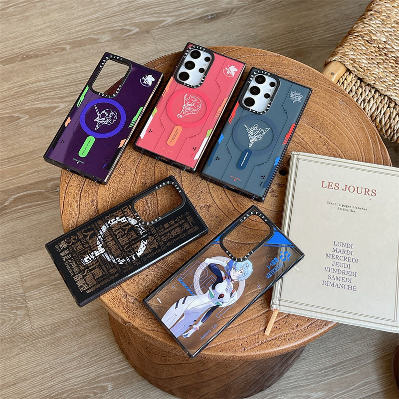 Casetifg Brand EVANGELION เคสโทรศัพท์มือถืออะคริลิคแข็ง แบบใส กันกระแทก พร้อมกล่องชาร์จแม่เหล็ก คุณภาพสูง สําหรับ Samsung Galaxy S24 S23 S22 Ultra