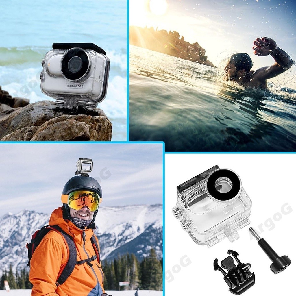 Argog เคสกันน้ําสําหรับ Insta360 Go 3S / GO3 60M/196FT ใต้น้ําป้องกันดําน้ํากรณีฐานอะแดปเตอร์และสกรูสําหรับ Insta360 Go 3 อุปกรณ์เสริม