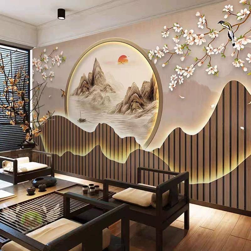 วอลเปเปอร์ติดผนัง สามมิติ 3D สไตล์จีน สําหรับห้องนั่งเล่น ร้านเสริมสวย โรงแรม