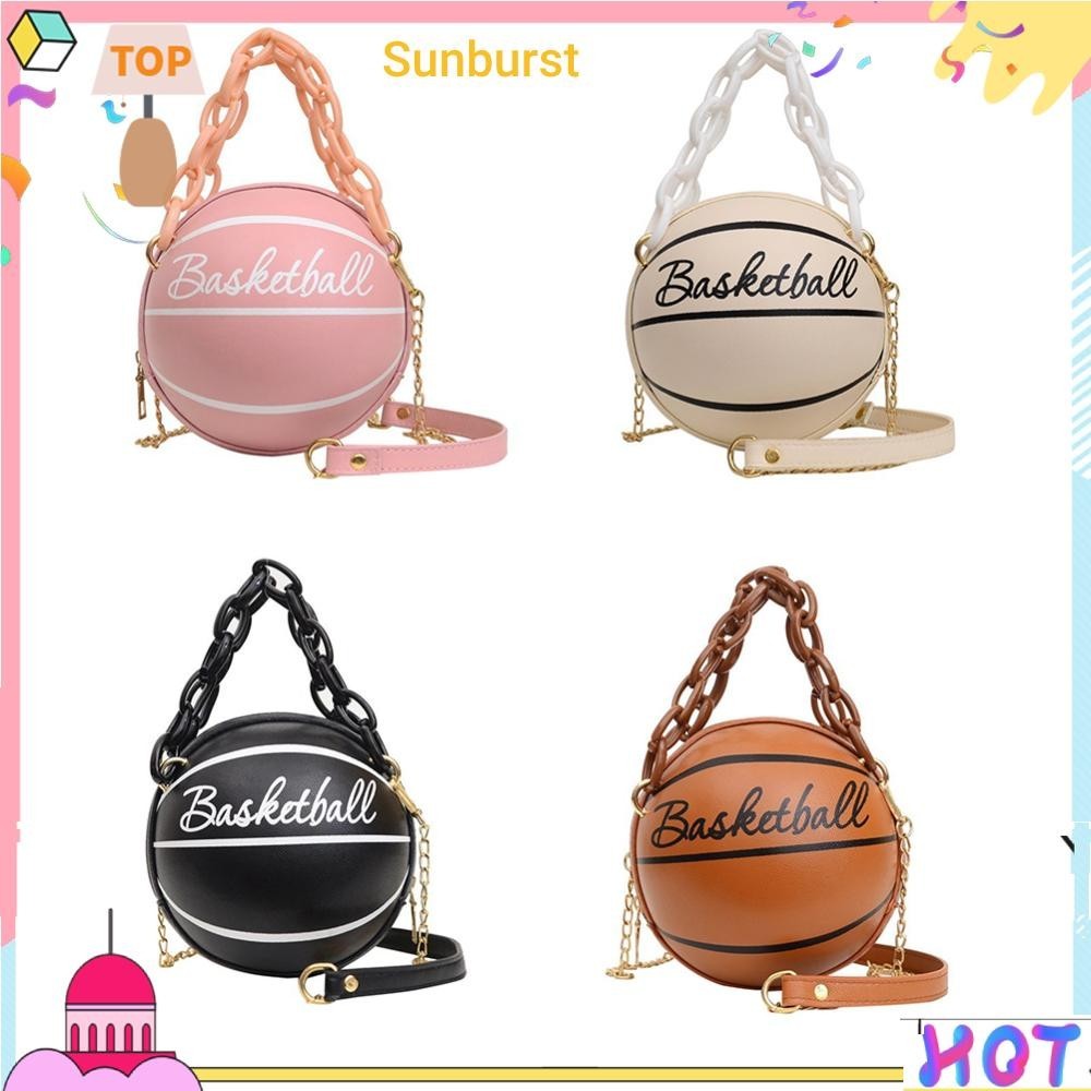 [Sunburst11.th] กระเป๋าถือ กระเป๋าสะพายไหล่ อะคริลิค ทรงกลม แต่งสายโซ่คล้อง ทรงโท้ท เหมาะกับเล่นบาสเก็ตบอล สําหรับผู้หญิง