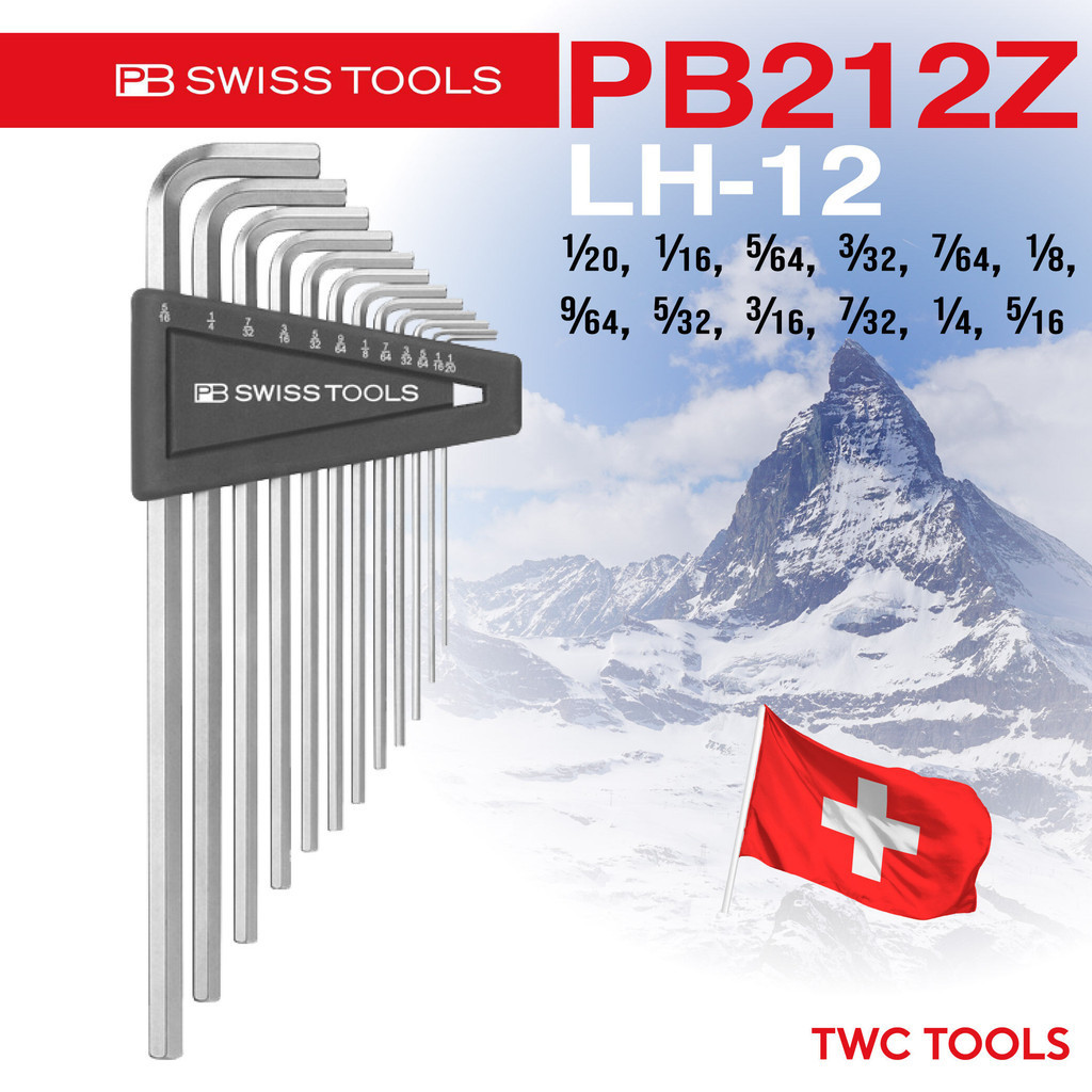 PB Swiss Tools ประแจหกเหลี่ยมนิ้ว หัวบอล รุ่น PB 212Z.LH-12 ประแจหกเหลี่ยมนิ้วตัวยาว 12 ชิ้น 1/20 - 