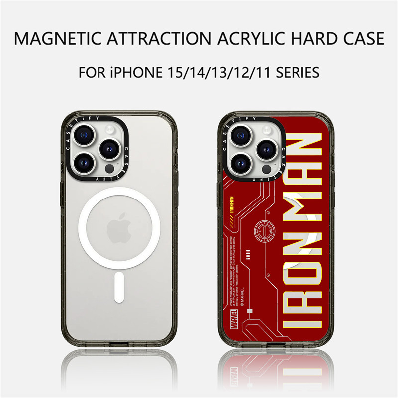 มาร์เวล | Casetify เคสโทรศัพท์มือถืออะคริลิค TPU ใส แบบแข็ง ลายโลโก้ Iron Man พร้อมกล่อง สําหรับ Apple IPhone 11 12 13 14 15 Pro Max
