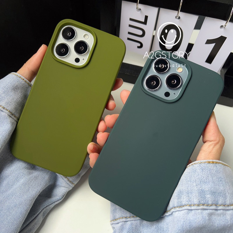 เคสซิลิโคนกำมะหยี่ เคสสีพื้น OliveGreen/Midnightgreen สำหรับรุ่นไอโฟน 78SE20-16 16plus 16pro 16promax