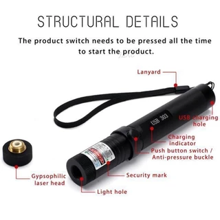 【มีแสง 2 สีให้เลือก】 เลเซอร์ แดง-เขียว (100 mW) เลเซอร์แรงสูงแสงเขียว Laser303G+ถ่านชาร์จ 2500mAh+เครื่องชาร์จ