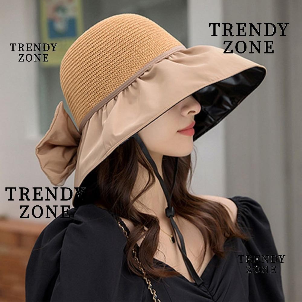 Trendyzone หมวกปีกกว้าง ป้องกันรังสียูวี แบบพกพา พับได้ เหมาะกับฤดูร้อน สําหรับผู้หญิง