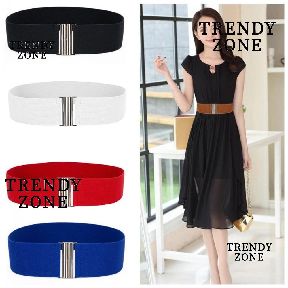 Trendyzone เข็มขัดกว้าง ผู้หญิง แฟชั่น เอวยืด รัดตัว สีเงิน