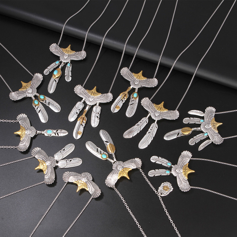 สร้อยคออัลลอย จี้กรงเล็บอินทรีย์ ประดับขนนก สีเขียวขุ่น สไตล์เกาหลี ญี่ปุ่น